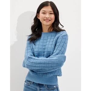 American Eagle Waffle Crew Neck Sweater in Blue Size XS